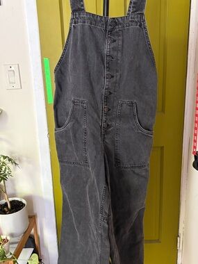 FREE PEOPLE We The Free Washed Black Button-Front Denim Jumpsuit